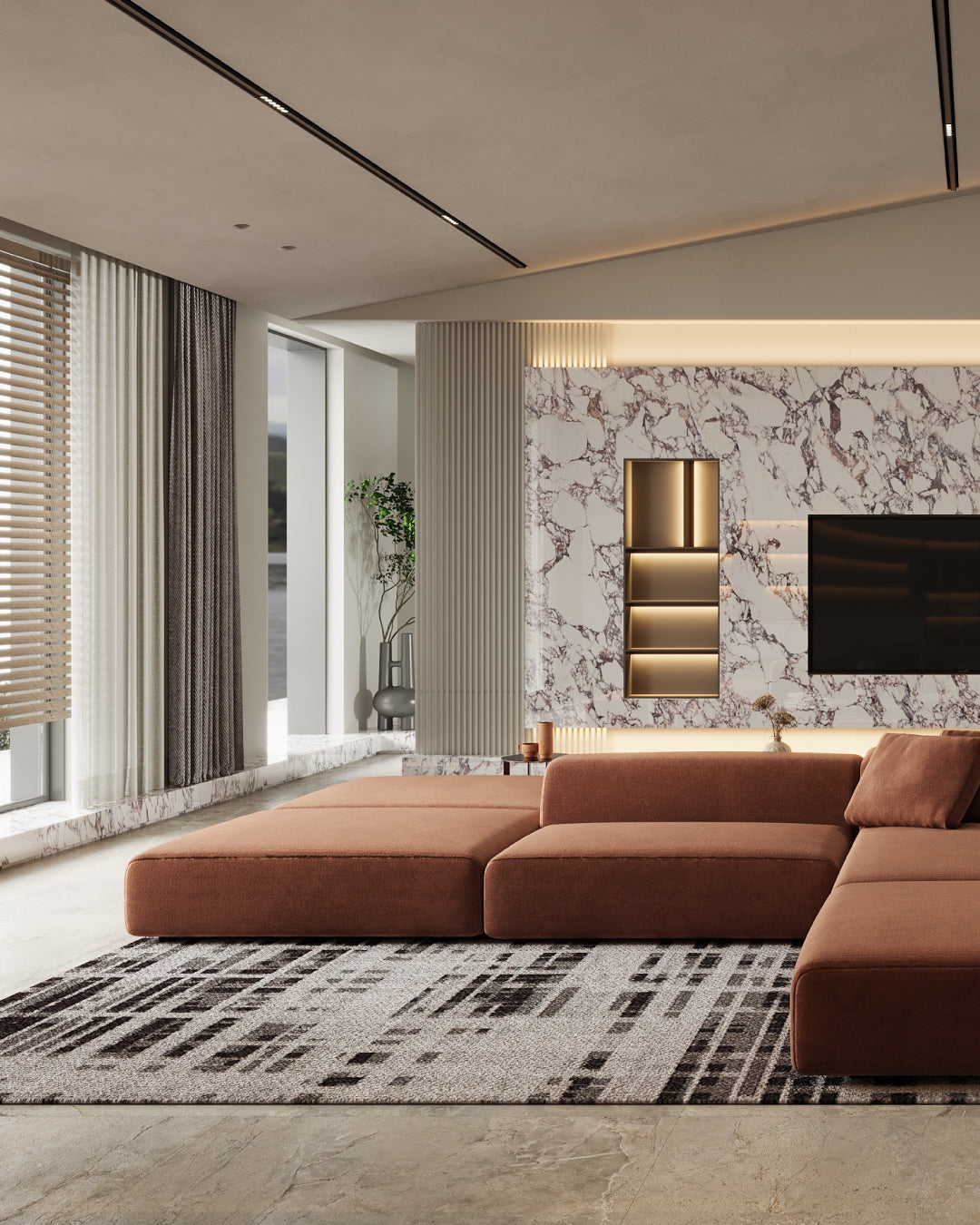 Grand Viola Oro Porcelain Tiles - Polished Stone Look - Kaolin