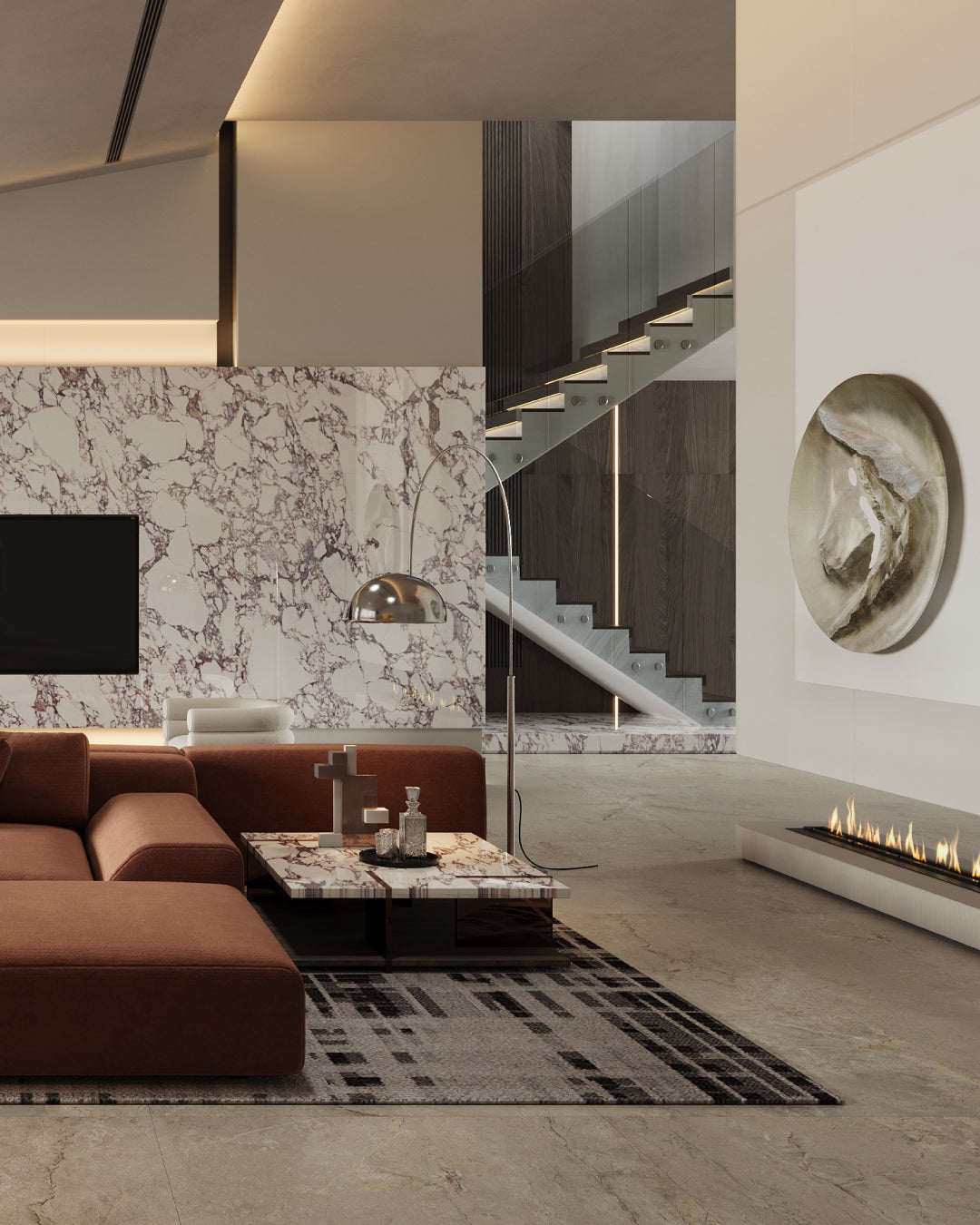 Grand Viola Oro Porcelain Tiles - Polished Stone Look - Kaolin